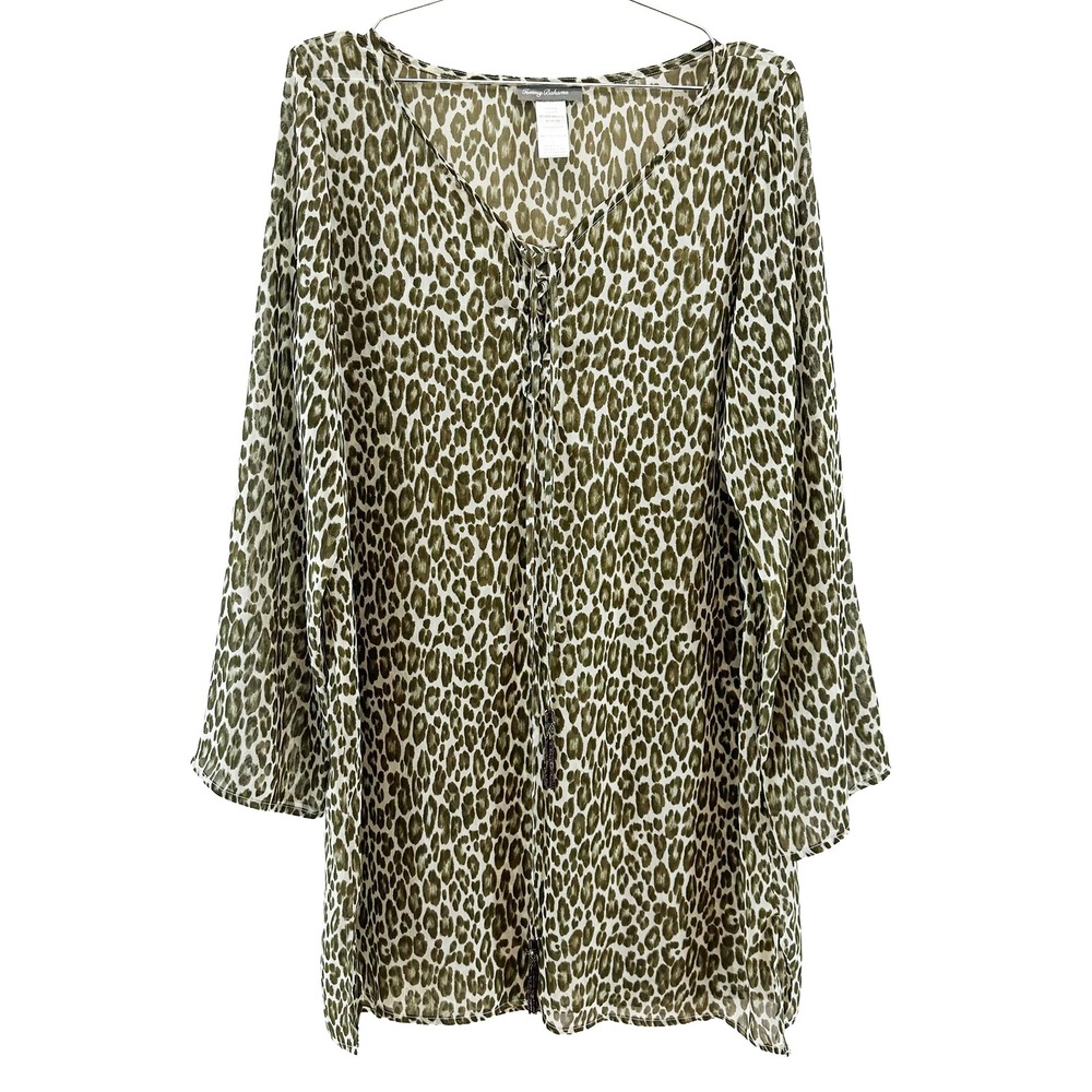 TOMMY‎ BAHAMA Leopard Print Sheer Swim Coverup • Large • brown cream boho